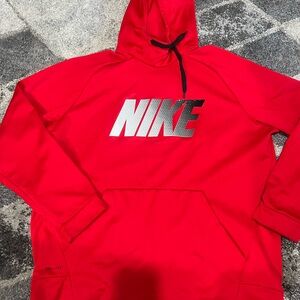 NIKE Dri-Fit Sweatshirt Men's XXL Hooded Pullover Logo Kangaroo Pocket Red